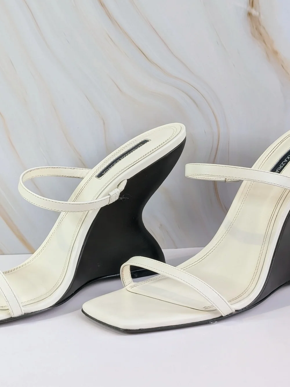 White BCBGMAXAZRIA Sculptural Wedge Sandals Size 8